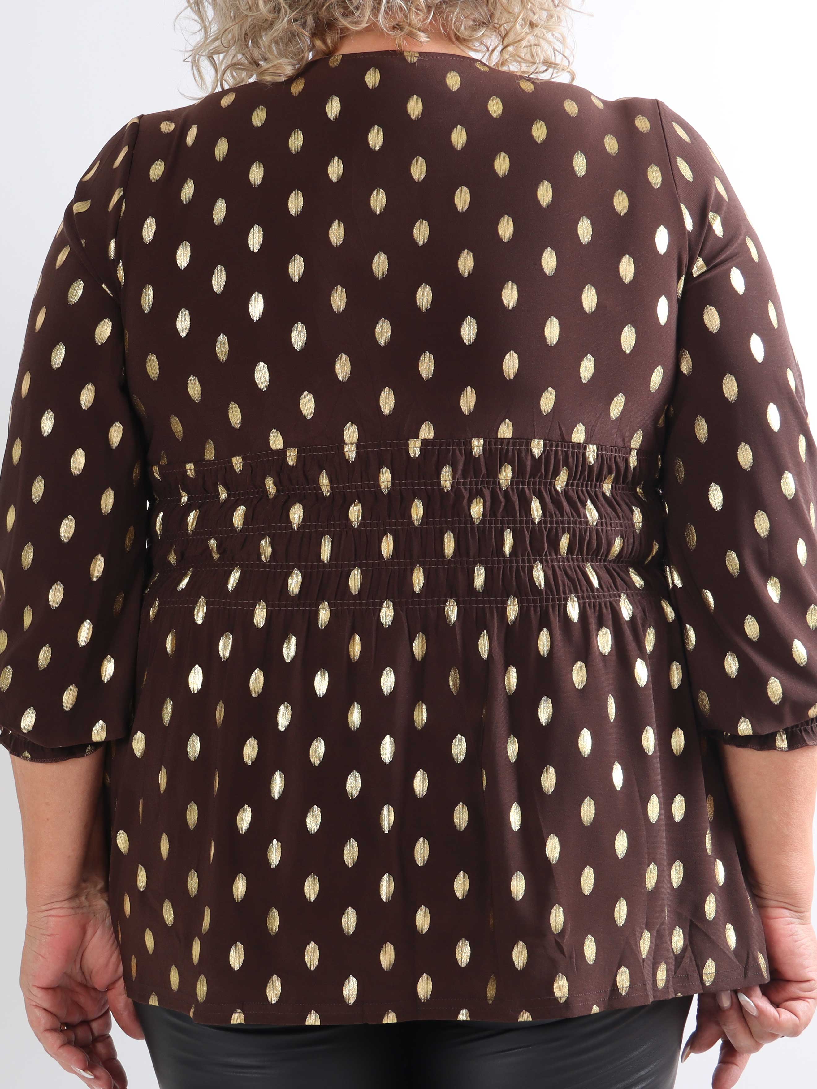Pams Gold Dot Shirt L/S - Elastisk plus size bluse i krølfrit stof